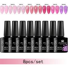 Set/Kit 8 pezzi da 8ml di smalto gel unghie glitterato, serie di colori viola, rosa, marrone, rosso, smalto semipermanente, da immergere, per unghie UV LED, per manicure