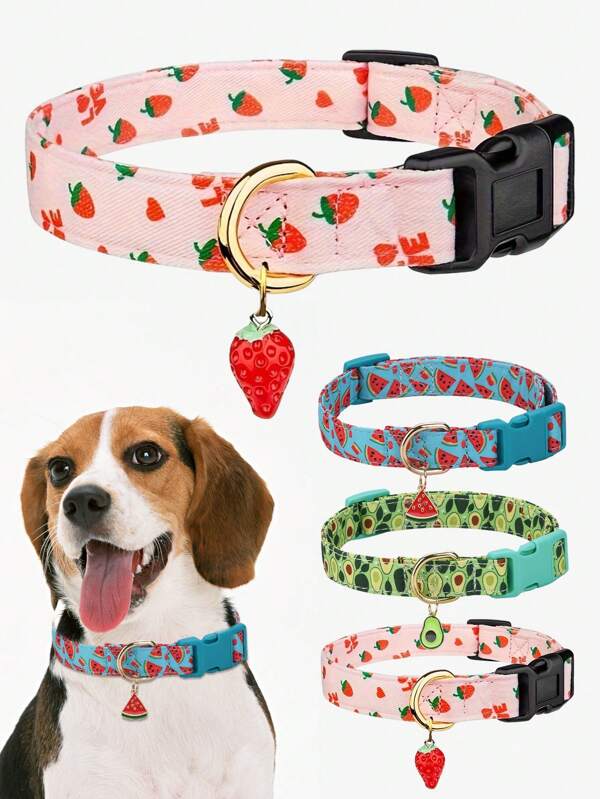 CP611 Printed Polyester Pet Collar With Fruit Pattern, For Medium And Small Sized Dogs