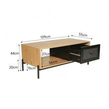 LIVINGANDHOME Living And Home  Modern TV Stand Wooden Storage Cabinet With Rattan Doors, Entertainment Centre TV Storage Cabinet With Rattan Doors, Rattan Coffee Table With Storage For Living Room, Direct Slatted Sliding Door TV Stand - Khaki - View 10