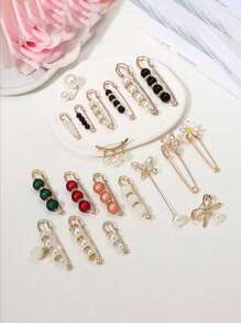 20pcs Brooch Set, Faux Pearl Brooch For Women & Girls, Fashion Sweater/Lapel Clip, Clothing/Pants Decoration Accessories Dress Accessories Pin For Clothes Bag Charm School Office Accessories Shirts Jacket Jewelry Christmas Halloween Clothes Pin Funny Cute Teacher Gifts - Multicolor - View 3