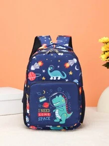 Balo mini mới trở lại trường, 1 chiếc Unisex thường ngày, họa tiết khủng long và không gian dễ thương, vải nylon, khóa kéo, thích hợp cho hoạt động dã ngoại hàng ngày, thể thao ngoài trời, du lịch, quà tặng trở lại trường/sinh nhật, in ngẫu nhiên - Xem 1