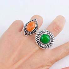 Paquete de 10 anillos de piedra natural vintage y ajustables, adecuados para joyería diaria de mujer, fiestas y regalos