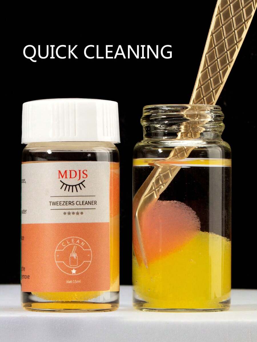 1瓶15毫升睫毛嫁接清洁液，含胶水去除工具和海绵球睫毛夹清洁器，快速有效去除污渍，适用于睫毛嫁接工具，液体胶水去除剂（海绵球颜色随机配置）