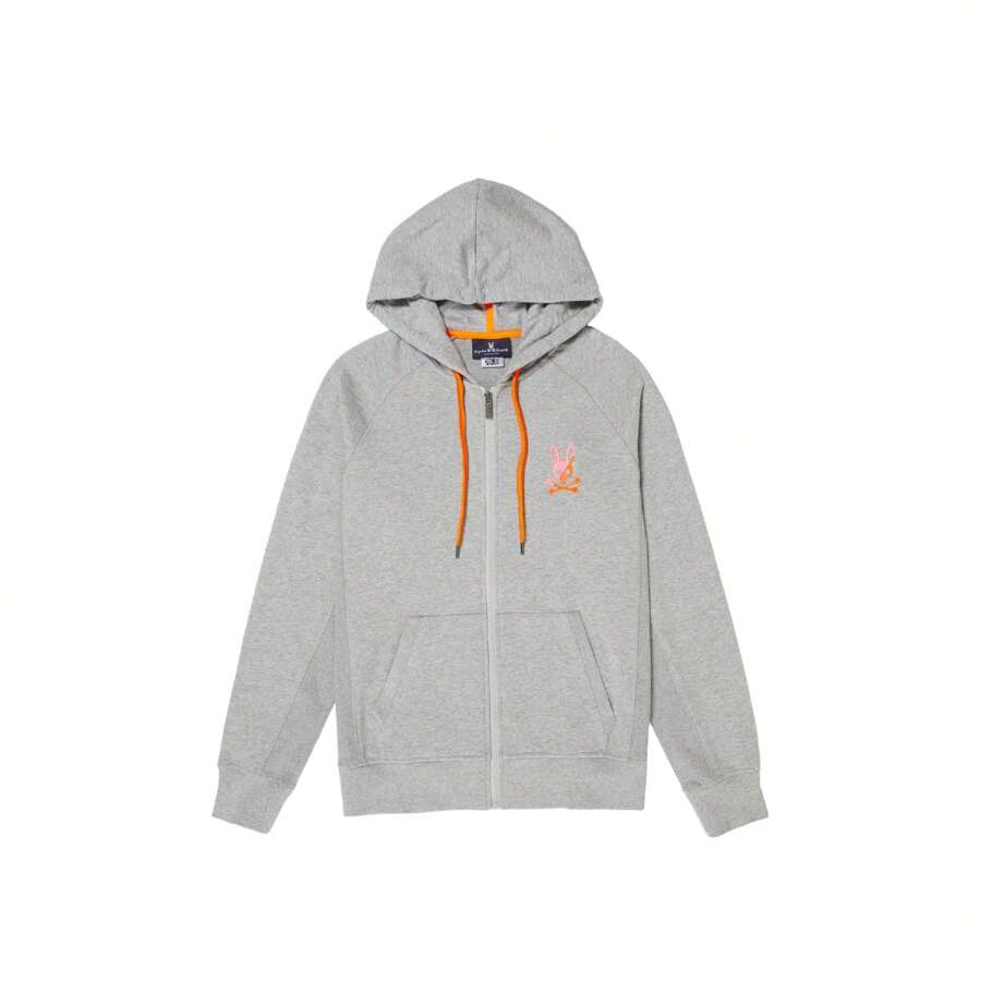 Psycho Bunny Drake Zip-Up Heather Grey/Orange Men's Hoodie B6H972L1FT-HGY - Grey - View 1