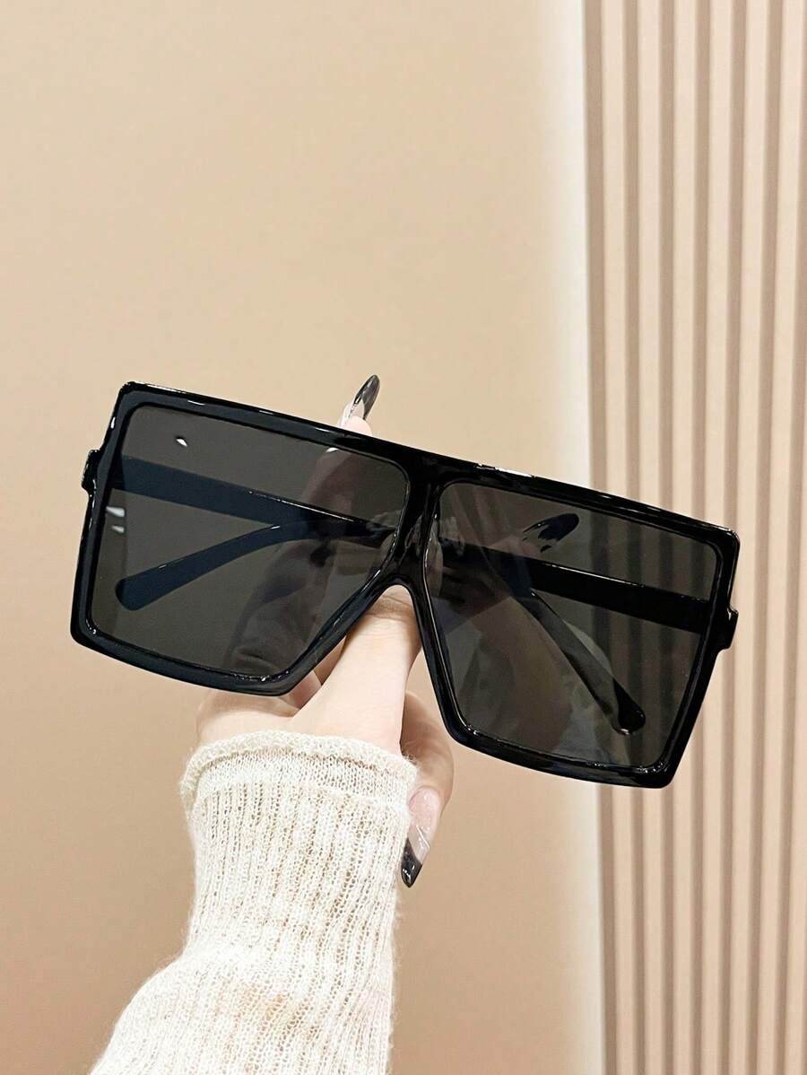 1 Pair Unisex Oversized Shield Shape Vintage Fashion Fashion Glasses In Black, Suitable For Vacation, Travel, Summer Accessories, Sports Style, Driving, Festivals, Outings, Family Trips, Elegant Attire, Streetwear Accessories, Vacation Ambience, Sports, Parties, Outdoor Activities, Fishing, Holidays, Getaways - Grey - View 1