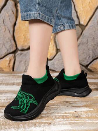 Dinosaur Kids' Sneakers, Fashionable, Breathable, Odor-Resistant, Comfortable Mid-Top Shoes For Students, Socks Shoes, Casual Cloth Footwear