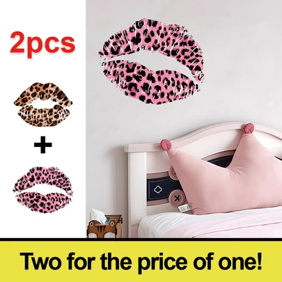 2pcs Pink&Brown Leopard Print Lips Wall Sticker Girls Bedroom Decal Vinyl DIY Removable Self-Adhesive Waterproof Home Decor For Girls' Bedroom Dormitory Bathroom Living Room Vinyl Decal,For Bedroom Decor,Room Decor Items,For Halloween Decor,Fall Decor,Classroom Decorations,Removable Sticker,Stickers,Wall Decal, Vinyl Decal For Home Decorations,Spring Decoration Items Refresh Your Home,Rama Decoration Stickers Gifts Birthday Graduation