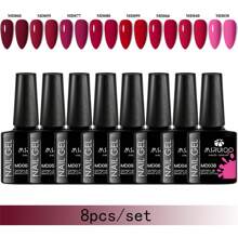 Set/Kit 8 pezzi da 8ml di smalto gel unghie glitterato, serie di colori viola, rosa, marrone, rosso, smalto semipermanente, da immergere, per unghie UV LED, per manicure