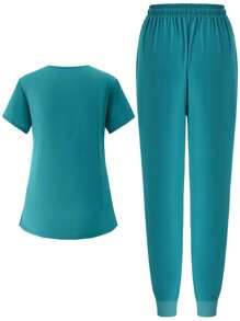 Đồng phục phẫu thuật cho nữ, Quần áo y tá thể thao co giãn có túi, Áo choàng phẫu thuật thoáng khí - màu xanh lá - Xem 2