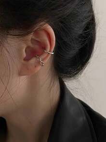 Pendientes de aro circular conectados de estilo simple y elegante, aretes de aro metálicos exagerados, joyería de moda para damas - Plateado - Ver 2