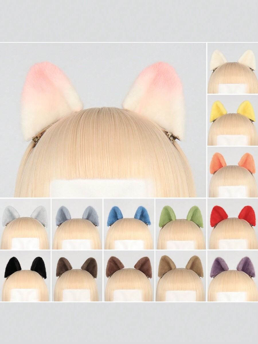 14pcs Fun Handmade Plush Cute Cat Ear Hair Clips, Christmas Gifts