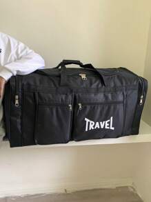 1入新款純色背包，大容量休閒肩背包，多功能戶外旅行袋，健身桶袋，防濺面料，經典肩背書包學校背包返校通勤書包學生背包 - 黑色 - 查看 7