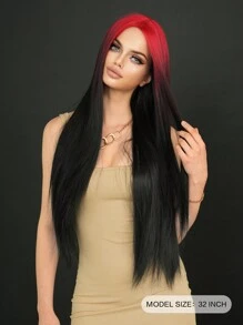 7JHH WIGS Ombre Red To Black Costume Wig For Women Extra Long Straight Hair Wig Middle Part Synthetic Heat Resistant Artificial Fiber Hair Suitable For Girl Party Stage Play Cosplay Use 32 Inch - 漸層紅色 - 查看 3