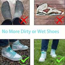 2雙橡膠雨靴防水套，戶外使用，防水鞋套，可重複使用的防滑雨靴，防雨防沙橡膠鞋套，防水橡膠鞋套，防雨防滑鞋套，適合38-45碼 - 黑色 - 查看 4