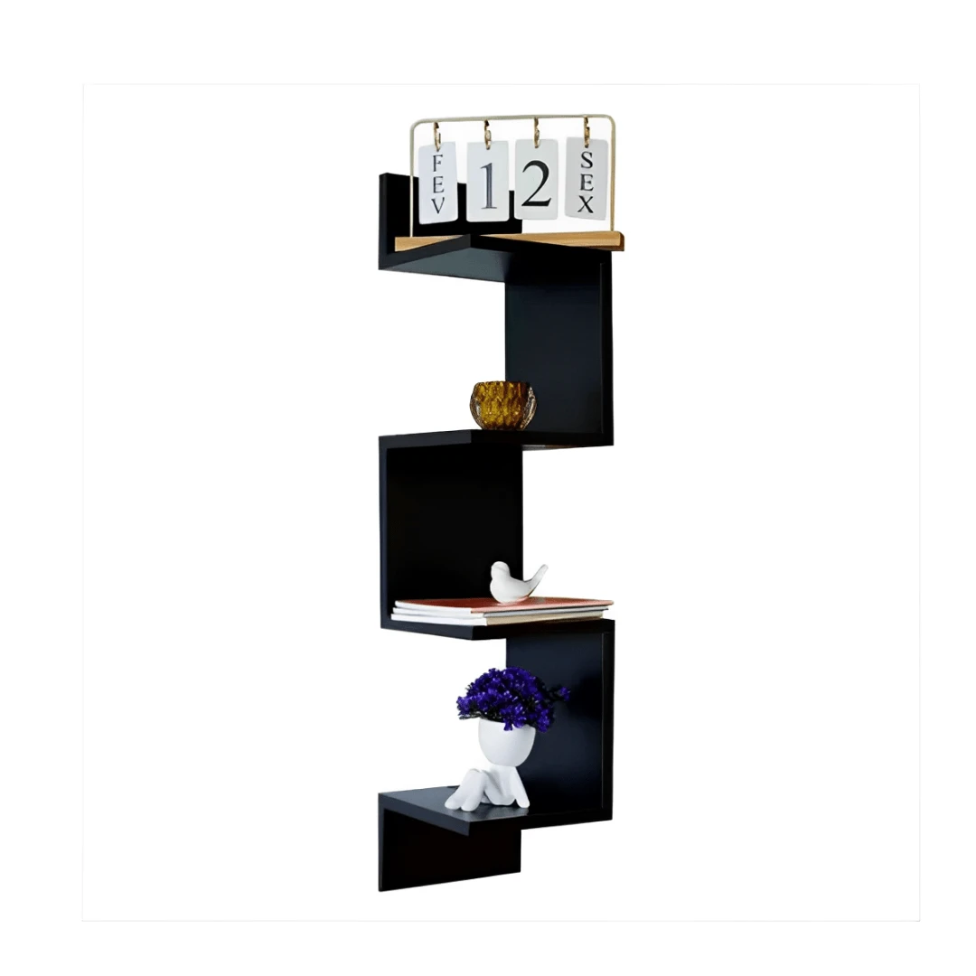 Prateleira De Canto Nicho Estante Livros Parede Suspensa Sala Quarto Decorativa Guardar Organizar Objetos Flutuante Gamer Multiuso Mdf - Preto - Visão 1