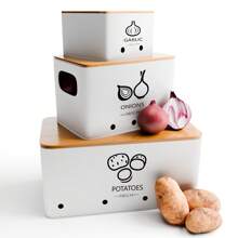 3 Piece Vegetable Storage Box, Potato Onion Garlic Storage Jar, Metal Vegetable Crisper, Kitchen Food Pantry Organisers - 白色 - 查看 1