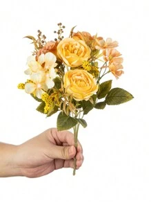 1 Bouquet Artificial Rose Flowers, Includes Silk Embroidered Balls, Suitable For Wedding, Home, Restaurant, Bedroom, Vase Decor, Holiday Birthday Party, Wedding Decor, Flowers, Valentine's Day Gift, New Year DIY Materials, Graduation Gift - Rose-yellow - View 3