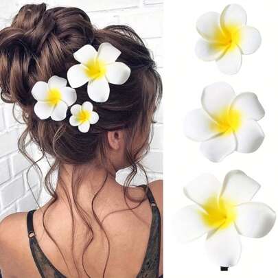 3 piezas Pinzas para el cabello con flores de playa simuladas, estilo bohemio, pasadores de cabello, accesorios escolares