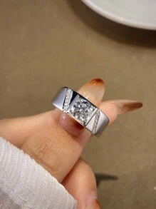 1入組1ct莫桑石訂婚戒指，婚約戒指，永恆戒指，周年慶戒指，超值珠寶男性禮物，鑽石新娘珠寶鋯石紋鑽戒銀