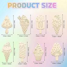 1 set/8 pezzi Sagome di gelato in legno per fai da te, estate e scarabocchi, bastoncini di legno bianchi per gelati, attività di pittura e artigianato, decorazioni per feste di compleanno, ciondolo per la ricerca di vacanze - Multicolore - Visualizzare 2