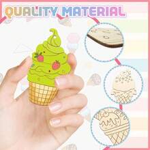 1 set/8 pezzi Sagome di gelato in legno per fai da te, estate e scarabocchi, bastoncini di legno bianchi per gelati, attività di pittura e artigianato, decorazioni per feste di compleanno, ciondolo per la ricerca di vacanze - Multicolore - Visualizzare 4