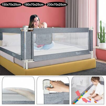 LILIIN Baby Rausfallschutz Bettgitter Schutzgeländer Grau Tragbare Höhenverstellbar Kinderbettgitter  Bettschutzgitter 150cm / 180cm / 200cm
