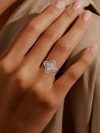 خاتم من الزركونيا بتصميم أوراق البرسيم ذات الأربع أوراق الحظ للسيدات، من الفضة الإسترليني 925، هدية مجوهرات فاخرة للفتيات لمناسبات عيد الميلاد والحفلات الرسمية