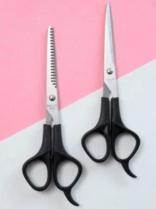 4-Piece Hairdressing Tool Set, Including Barber Scissors, Thinning Shears, Straight Scissors, Hairdressing Apron, Hairdressing Care Set, Adult Barber Clothes, Scissors Apron, Hair Dryer, Comb Pattern Hairdressing Cloth, Hair Salon Hairdressing Shoulder Cloth, Can Be Used By Children, The Elderly, Women, Men And Girls, - Black - View 4