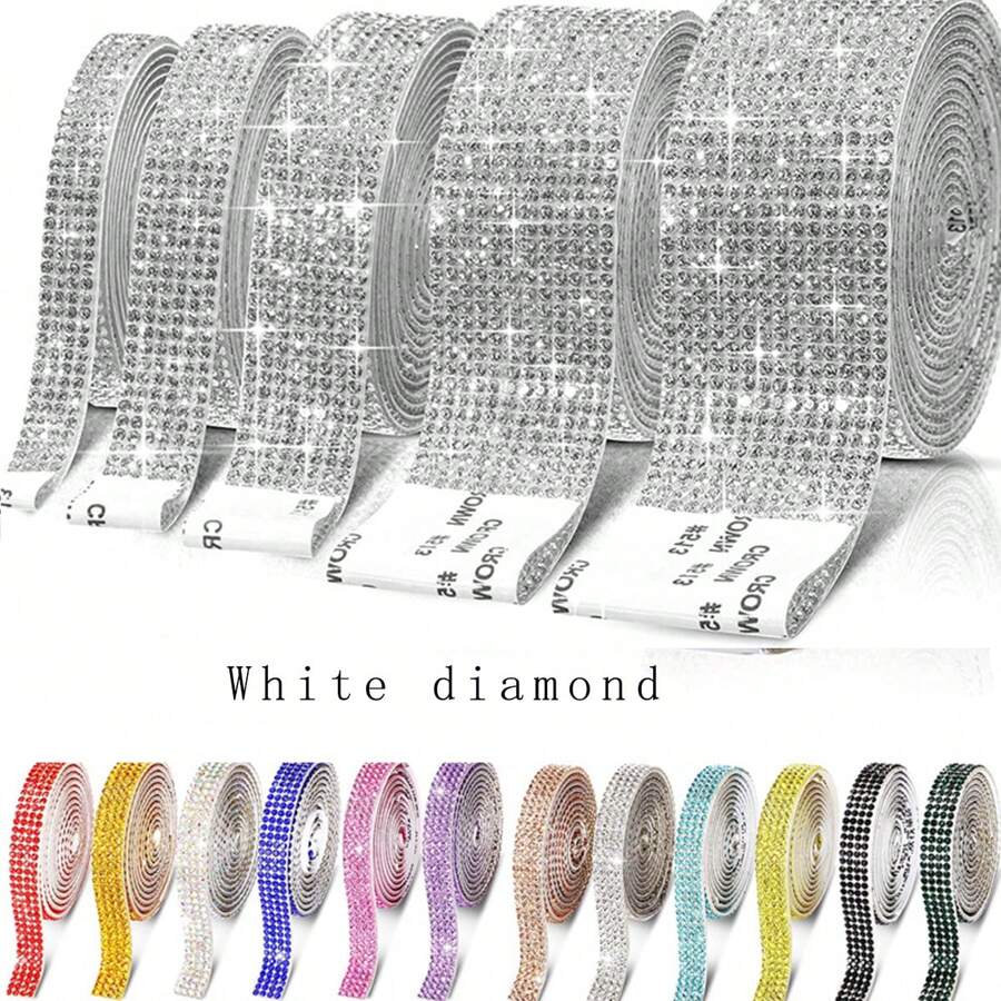 水晶鑽石背膠條，DIY自粘鑲嵌裝飾膠帶，鑲嵌石貼紙，DIY首飾配件，熱鑽嵌衣飾配件，鑽石膠帶，背膠貼紙 - 彩色 - 查看 1