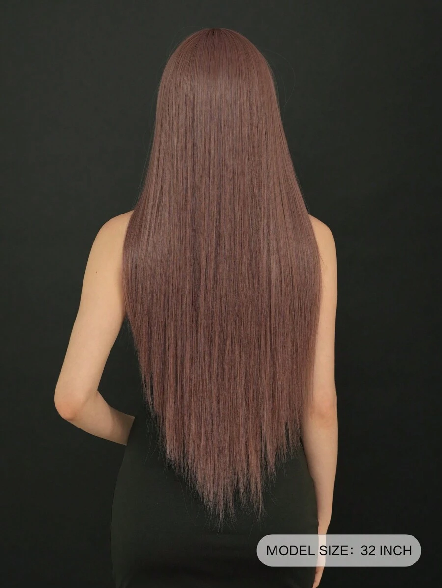 7JHH WIGS 紫棕色超长假发 32 英寸直发合成假发中分服装假发适合时尚女性派对角色扮演使用耐热人造纤维