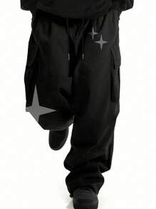 Pantalones cargo de pierna recta con corte amplio para hombre con diseño de estrellas impresas