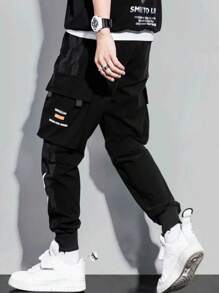 Hombres pantalones cargo con puntada con bolsillo oblicuo de cintura con cordón Jogger Casual Hombre Slimfit Pantalón Entubado Moda Hombres Pantalones cargo de cintura con cordón