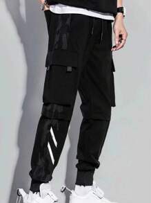 Hombres pantalones cargo con puntada con bolsillo oblicuo de cintura con cordón Jogger Casual Hombre Slimfit Pantalón Entubado Moda Hombres Pantalones cargo de cintura con cordón