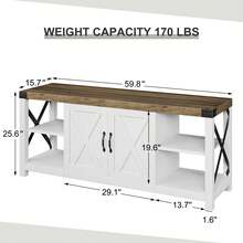 Farmhouse TV Stand For 65/60/55 Inchs, Mid Century Modern Entertainment Center With Storage Cabinets And Open Shelves, Wood TV Table Media Console For Living Room, Bedroom - 白色 - 查看 8