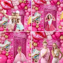 1 套粉色热气球拱门套装，主题金属金星五彩纸屑气球公主派对生日周年婚礼情人节毕业装饰、圣诞节 - 粉色 - 查看 6