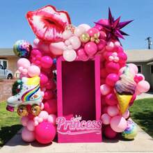 1 套粉色热气球拱门套装，主题金属金星五彩纸屑气球公主派对生日周年婚礼情人节毕业装饰、圣诞节 - 粉色 - 查看 5
