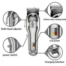 Kemei Hair Trimmer With Metal Body And LED Display KM-1986 Electric Clippers For Haircut - Silver - View 3