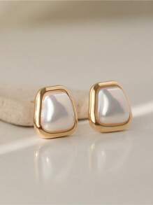 topshiny 1 par de pendientes asimétricos sencillos con perla para mujeres, accesorios de moda elegantes