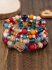 Conjunto de 4 Pulseiras Elásticas de Contas Acrílicas Coloridas Estilo Vintage e Elegante para Mulheres, Adequadas para Festivais, Aniversários, Encontros, Danças, Festas, Casamentos, Feriados, Compras, Deslocamentos Diários.