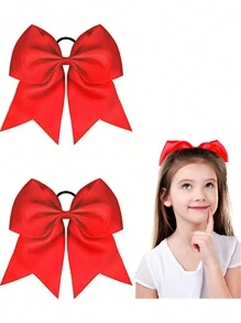 2 Packs Girl's School Sports Cheerleading Bow 8 Inch Cheer Hair Bows Large Cheerleading Hair Bows With Ponytail Holder For Teen Girls Softball Cheerleader Outfit Uniform