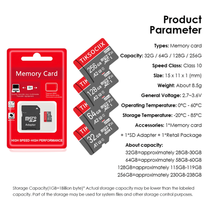 TF/Micro SD Memory Card 32GB/64GB/128GB/256GB/512GB/16GB/8GB, For Surveillance, Dashcam, Cameras, Smartphones, Game Consoles, High Speed V30