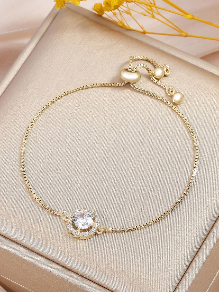 rakol 1條簡約立方氧化鋯裝飾手鍊，適合女性日常佩戴 - 金色 - 查看 1