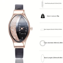 1pc Women's Fashionable Elegant & Cute Elliptical Watch With Rhinestone & Leather Strap, Quartz Wristwatch