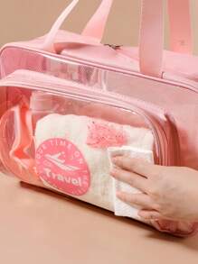 1pc 沙滩包托特沙滩包手提包，大容量双层加厚沙滩包，女士手提包，透明手提包，防水洗漱包，化妆包，透明化妆品收纳包，时尚简约防水适合户外活动、露营海滩、泳池、居家、健身，适合女孩、女士、妻子、女朋友、母亲作为礼物 - 粉色 - 查看 5