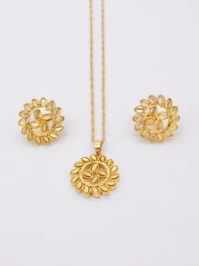 新款金色非洲飾品珠寶套裝杜拜婚禮新娘項鍊/吊墜/耳環女性禮物套裝 - 金色 - 查看 11