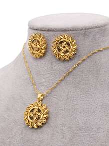 新款金色非洲飾品珠寶套裝杜拜婚禮新娘項鍊/吊墜/耳環女性禮物套裝 - 金色 - 查看 9