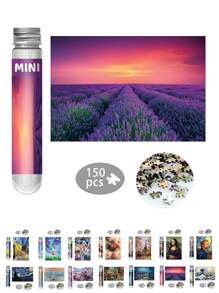 1pc Mini Test Tube Packaging Thick Paper Jigsaw Puzzle, Cartoon Style DIY Flat Puzzle Game Mini Blue Card Puzzle Suitable For Birthday Gifts, Can Be Placed In Frame For Decoration And Memory Collection - Lavender - View 14