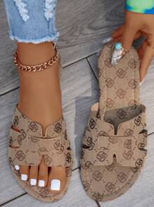 Women's 2024 New Summer Flat Toe Flower Pattern Sandals, Plus Size And Wide Width, Fashionable