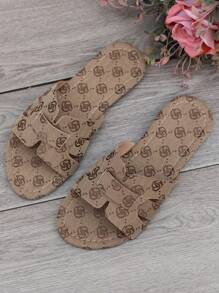 Women's 2024 New Summer Flat Toe Flower Pattern Sandals, Plus Size And Wide Width, Fashionable