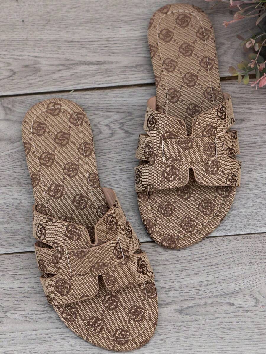 Women's 2024 New Summer Flat Toe Flower Pattern Sandals, Plus Size And Wide Width, Fashionable